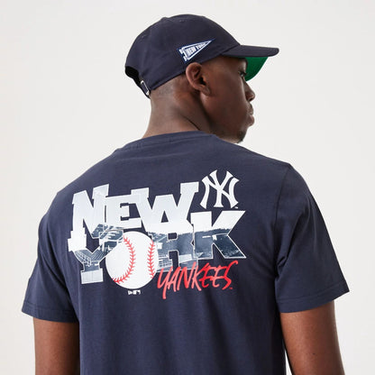 The Male model is wearing New York Yankees MLB Team Logo Graphic Navy T-Shirt 5