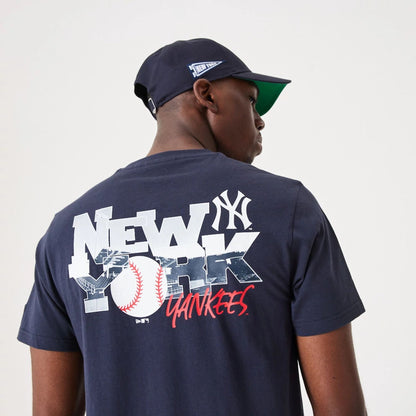 The Male model is wearing New York Yankees MLB Team Logo Graphic Navy T-Shirt 3