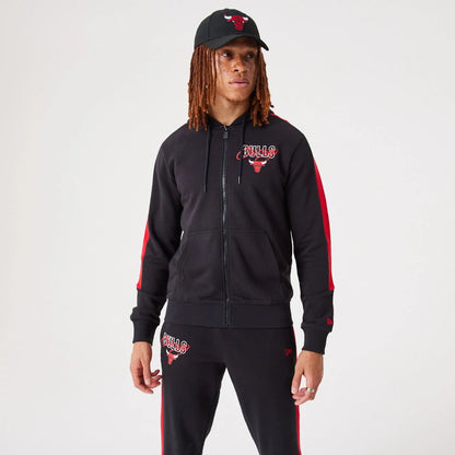 The Male model is wearing Chicago Bulls NBA Script Black Full-Zip Hoodie 9