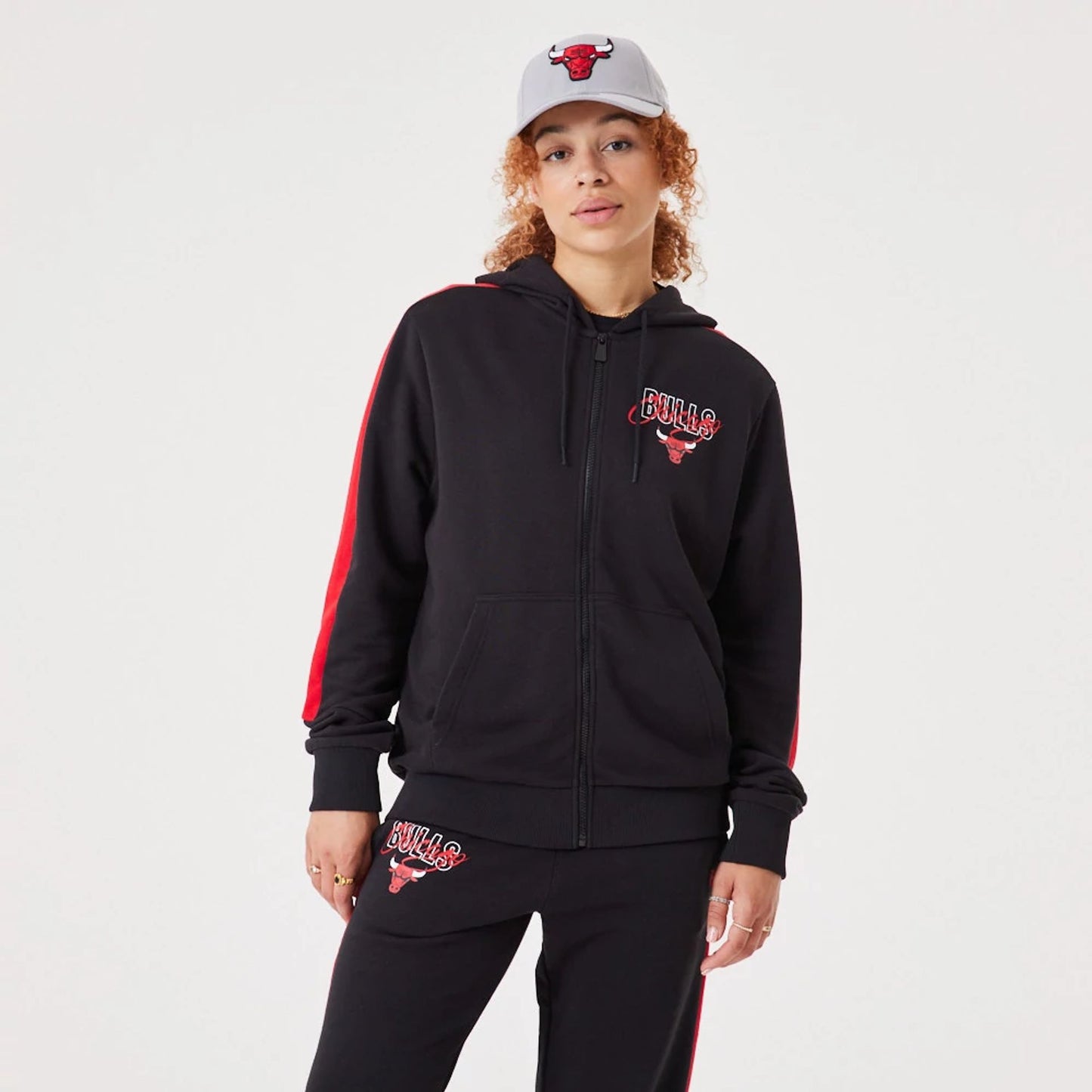 The Male model is wearing Chicago Bulls NBA Script Black Full-Zip Hoodie 10