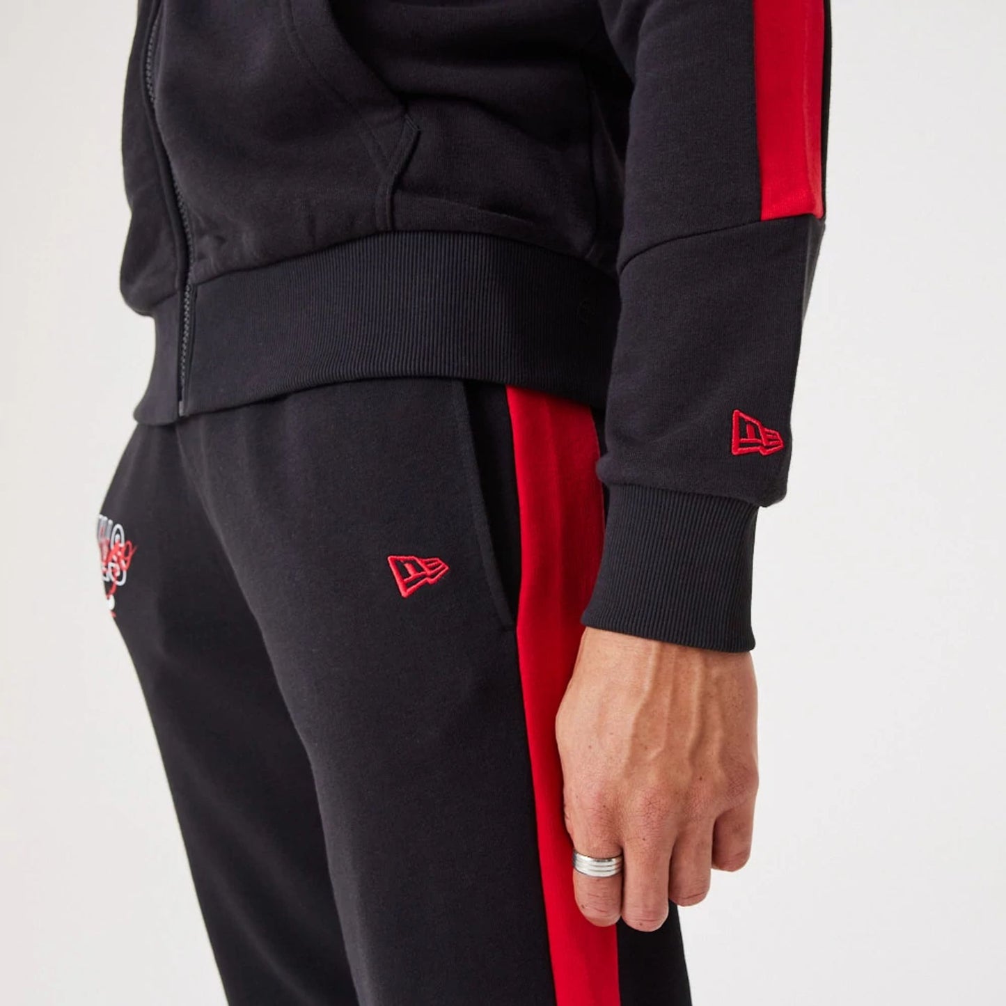 The Male model is wearing Chicago Bulls NBA Script Black Full-Zip Hoodie 7