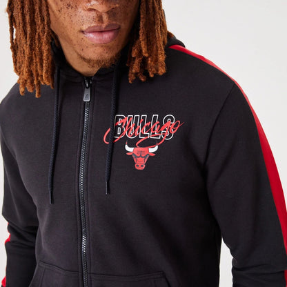 The Male model is wearing Chicago Bulls NBA Script Black Full-Zip Hoodie 4