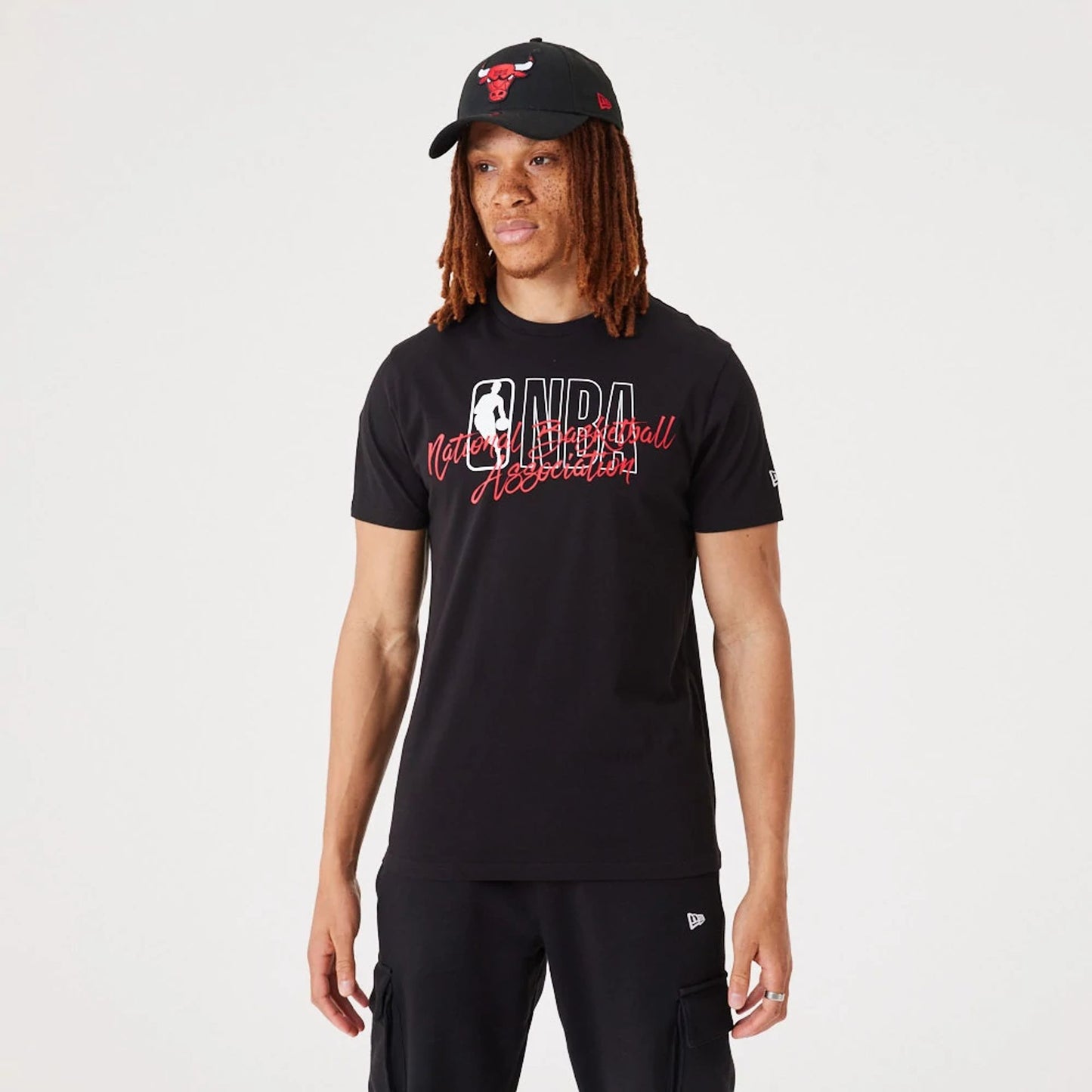 The Male model is wearing NBA Script Logo Black T-Shirt 1