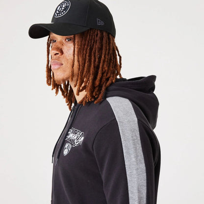 The Male model is wearing Brooklyn Nets NBA Script Black Full-Zip Hoodie 5