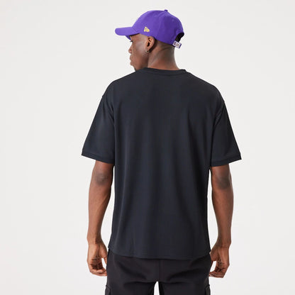 The Male model is wearing LA Lakers NBA Script Black Oversized T-Shirt 6