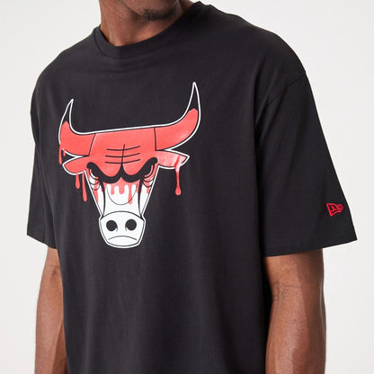 The Male model is wearing Chicago NBA Drip Logo Bulls Black T-Shirt 4