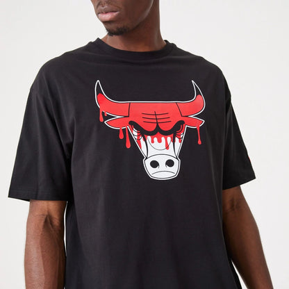 The Male model is wearing Chicago NBA Drip Logo Bulls Black T-Shirt 5