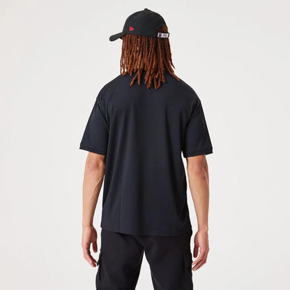 The Male model is wearing NBA Logo Script Black Oversized T-Shirt 4