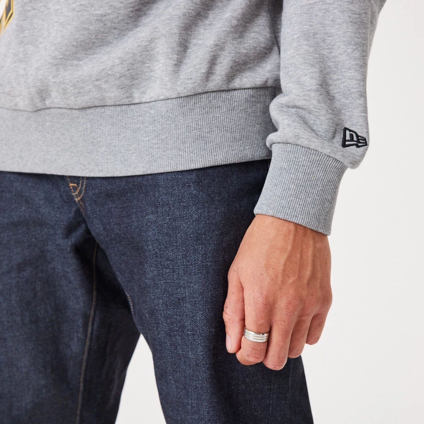 The Male model is wearing New Era Heritage Badge Medium Grey Crew Neck Sweatshirt 4