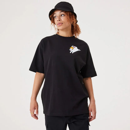 The Male model is wearing New Era Lucky Rabbit Black Oversized T-Shirt 3