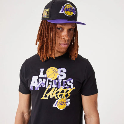 The Male model is wearing LA Lakers NBA Infill Graphic Black T-Shirt 6