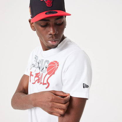 The Male model is wearing Chicago Bulls NBA Infill Graphic White T-Shirt 4