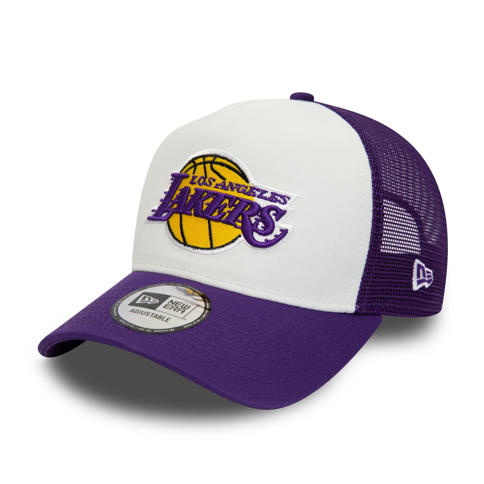 This is a LA Lakers Team Colour Purple A-Frame Trucker Cap 1