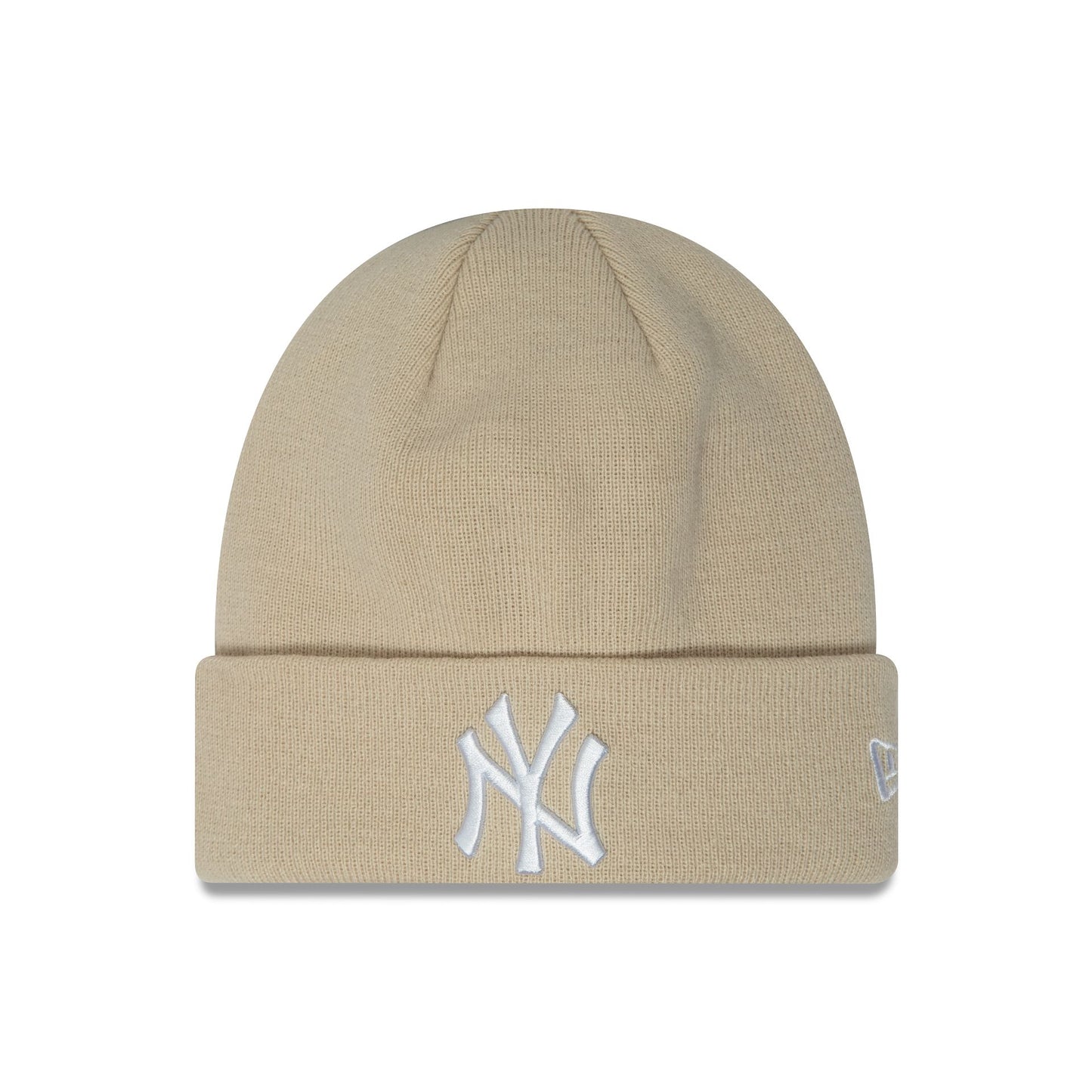 This is a New York Yankees Essential Light Beige Cuff Knit Beanie Hat 1