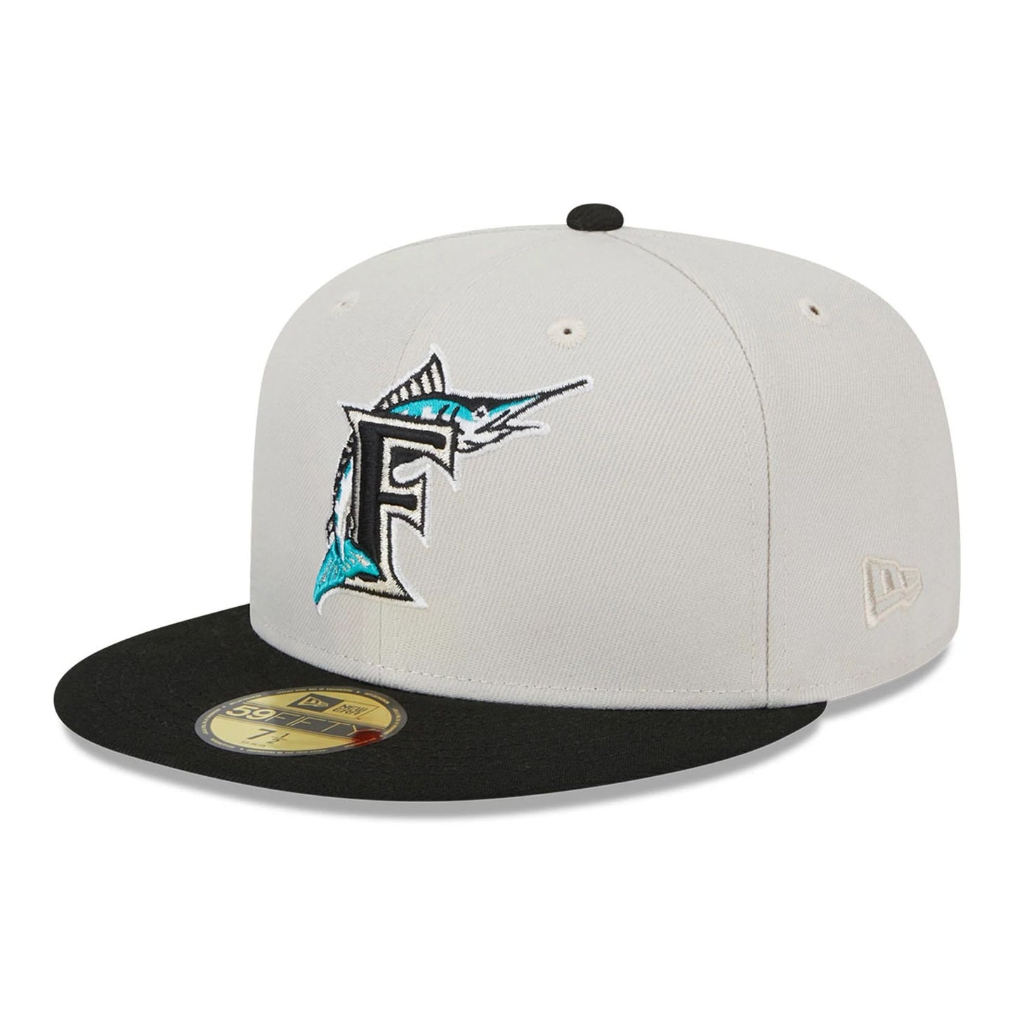 This is a Miami Marlins Varsity Letter Stone 59FIFTY Fitted Cap 1