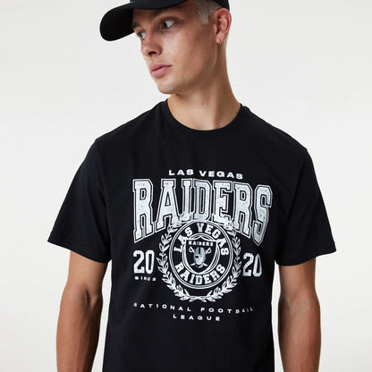 The Male model is wearing NFL Team Graphic Las Vegas Raiders Black T-Shirt 1