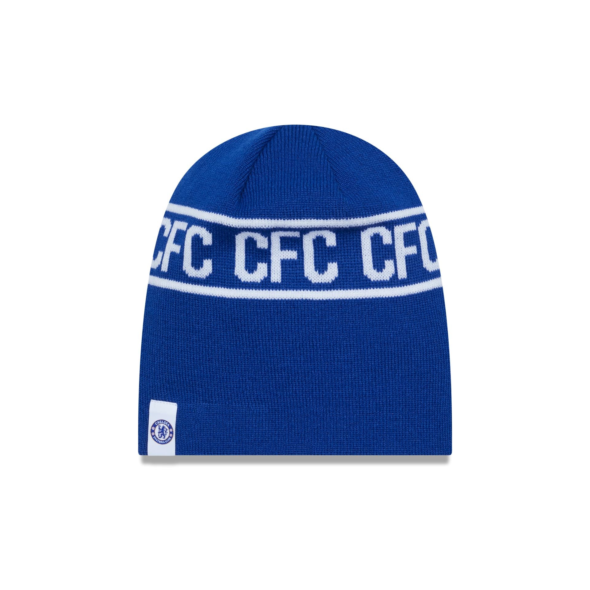 This is a Chelsea FC Letter Blue Bobble Knit Beanie Hat 1