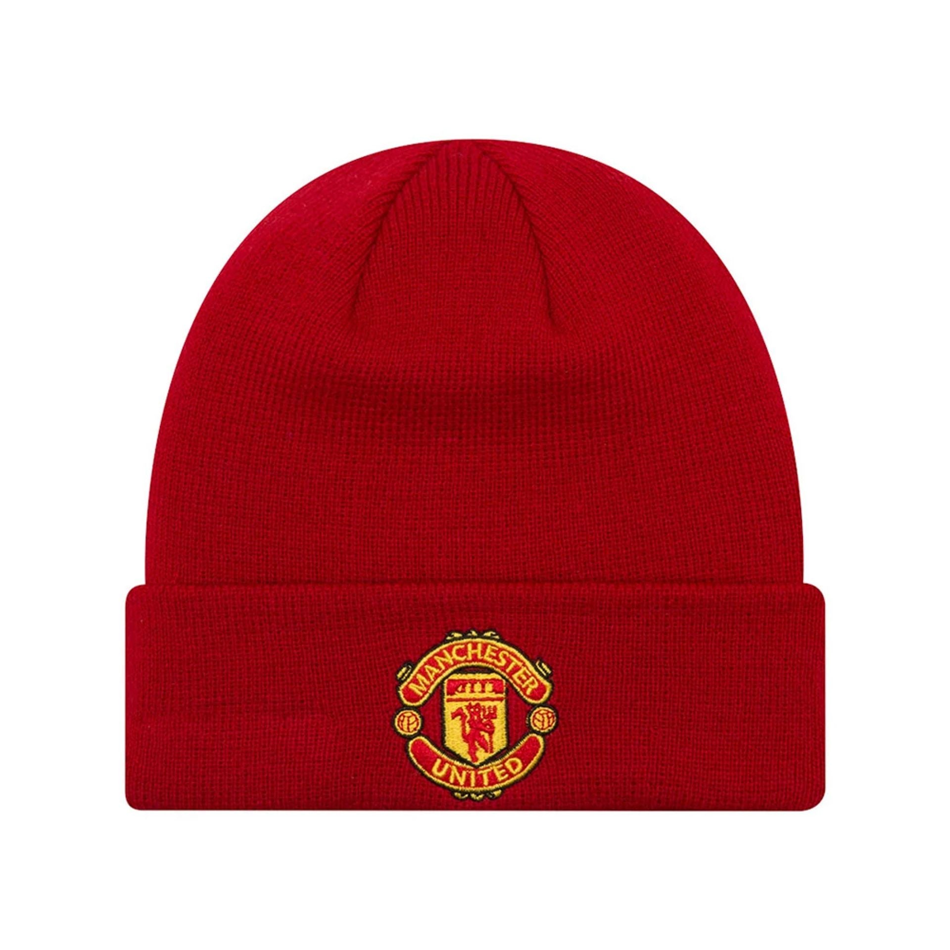 This is a Manchester United FC Youth Red Cuff Knit Beanie Hat 1