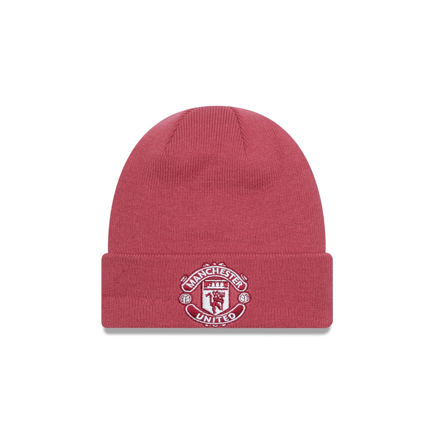 This is a Manchester United FC Pink Cuff Knit Beanie Hat 1