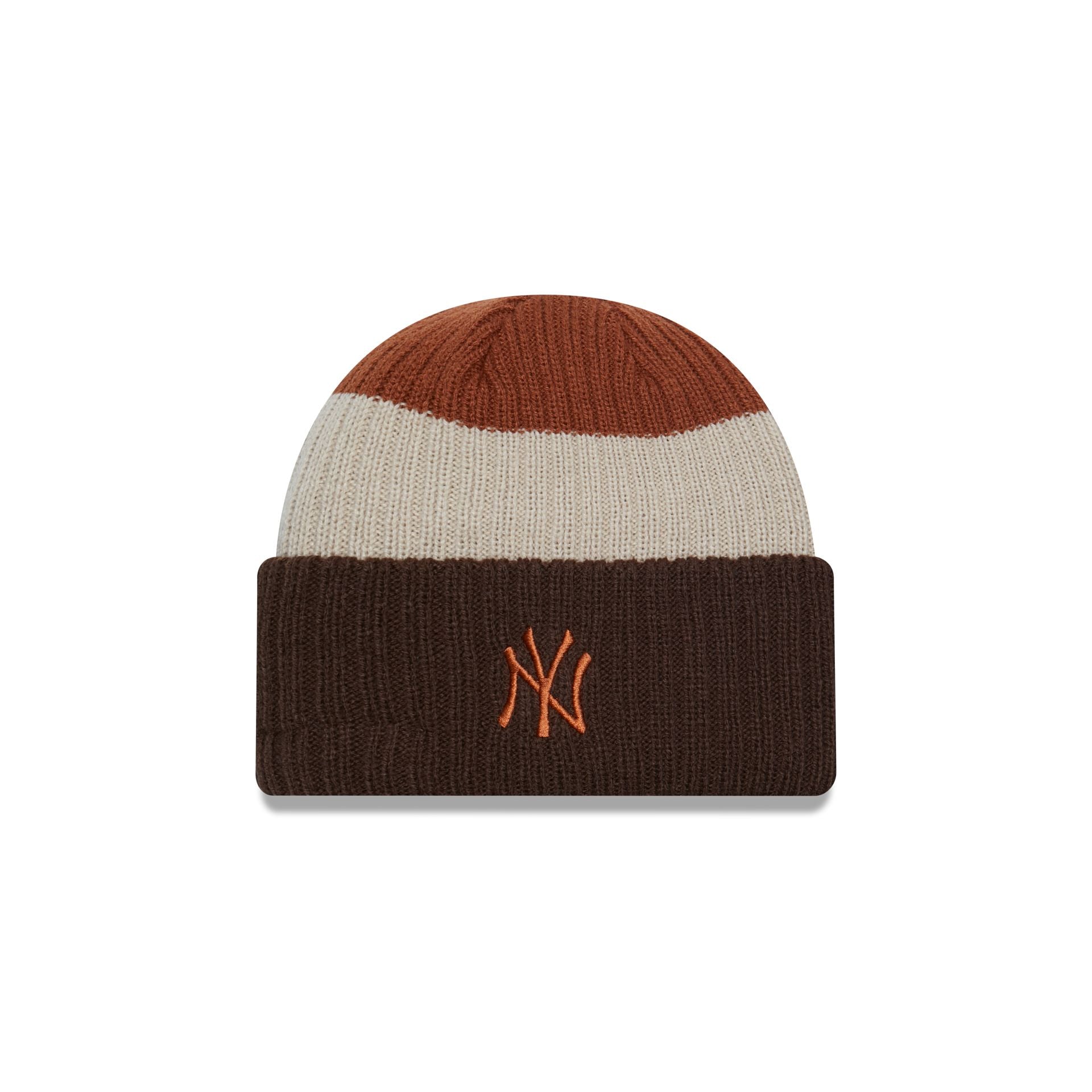 This is a New York Yankees Stripe Dark Brown Womens Cuff Knit Beanie Hat 2