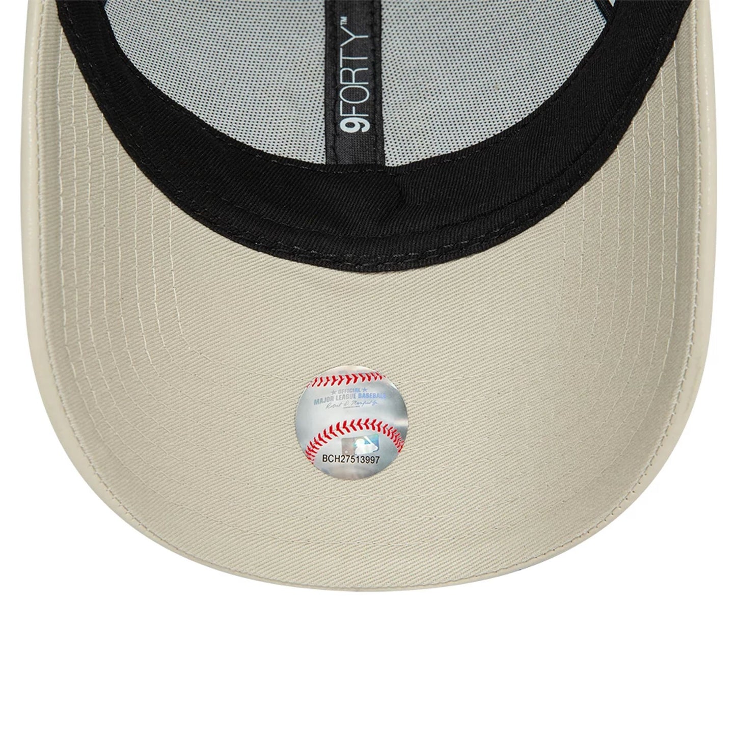 This is a New York Yankees Faux Leather Womens Light Beige 9FORTY Adjustable Cap 5