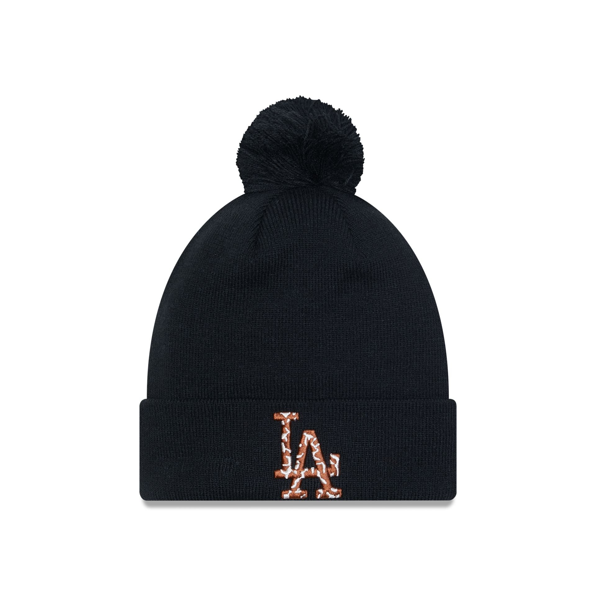 This is a LA Dodgers Infill Black Bobble Knit Beanie Hat 1