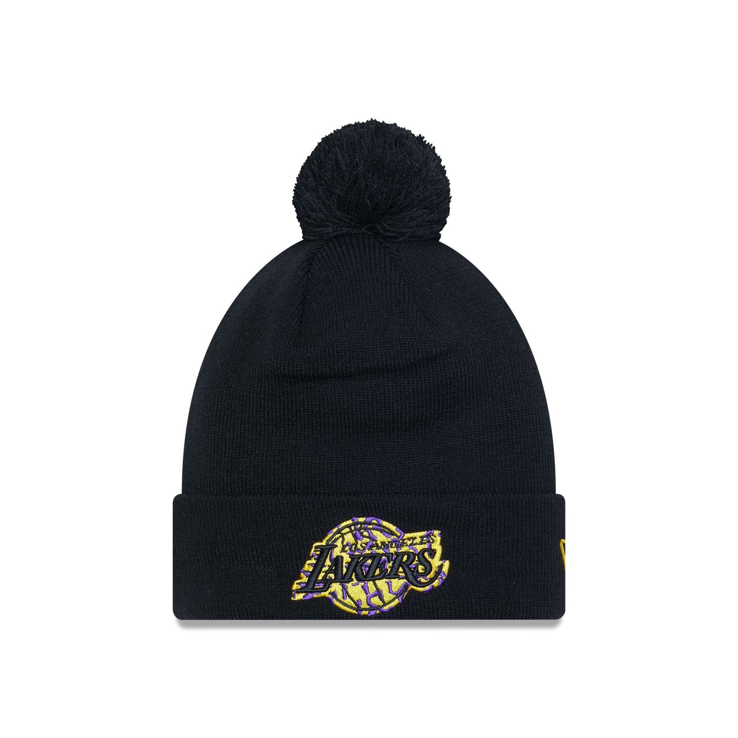 This is a LA Lakers Infill Black Bobble Knit Beanie Hat 3