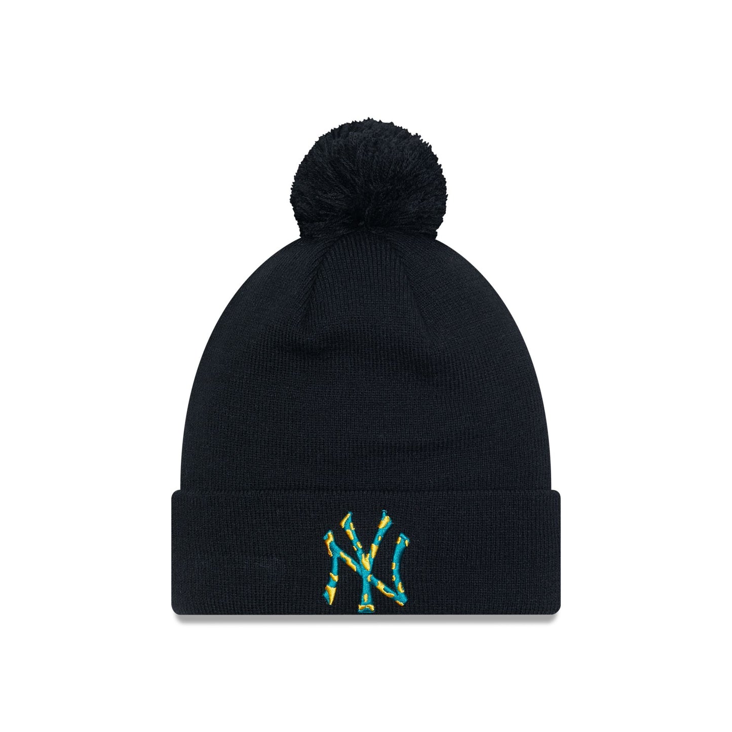 This is a New York Yankees Infill Black Bobble Knit Beanie Hat 3