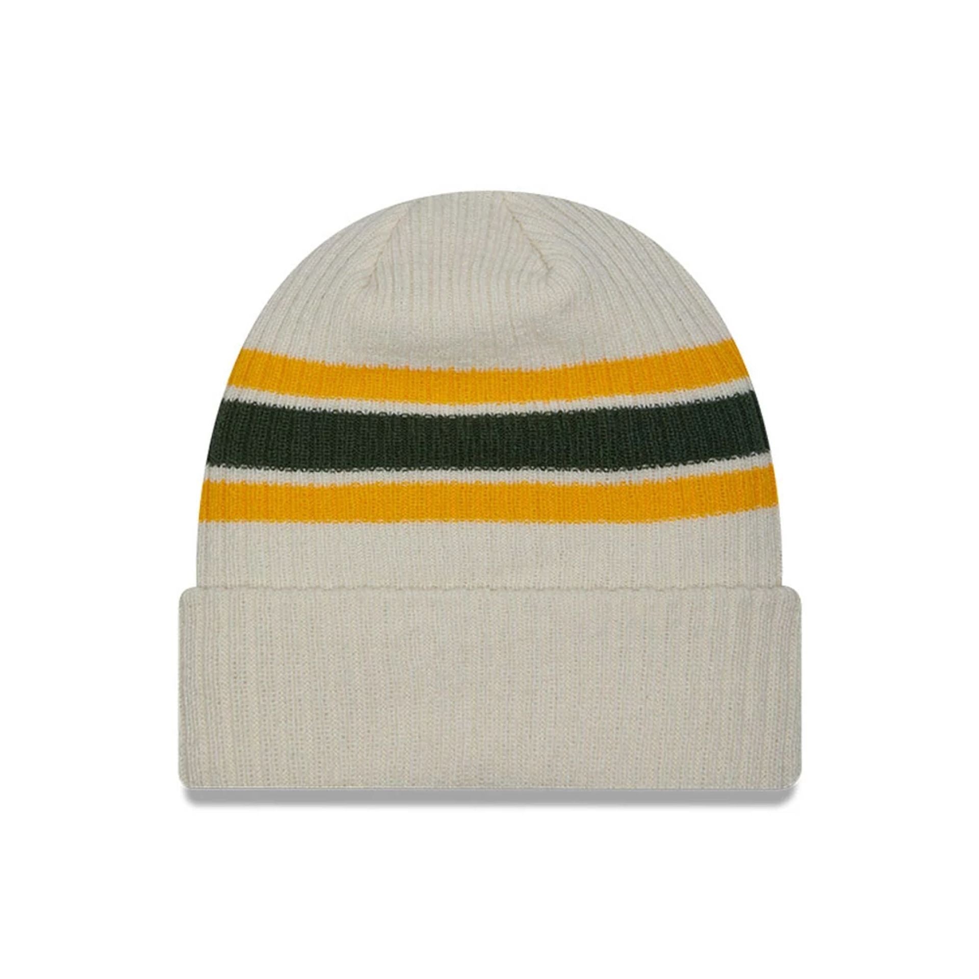 This is a Green Bay Packers NFL Light Beige Cuff Knit Beanie Hat 2