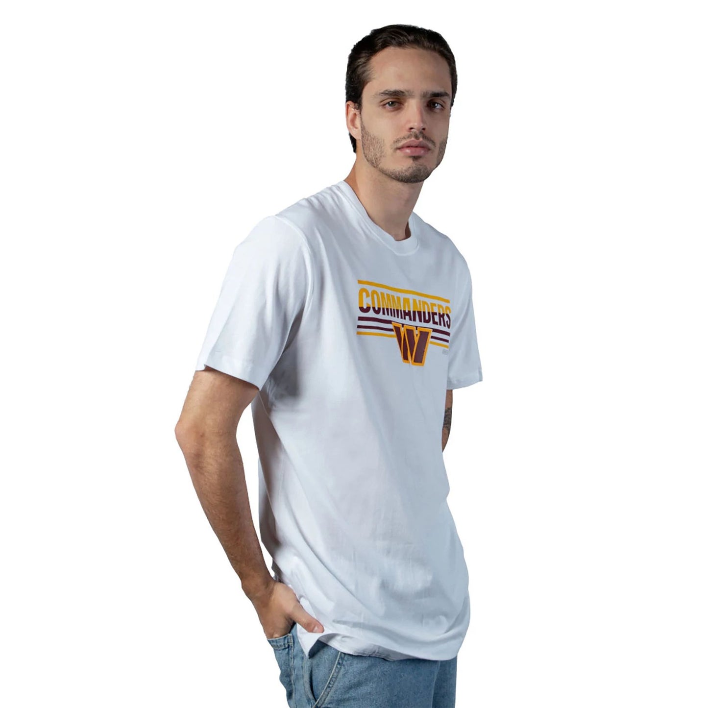 The Male model is wearing Washington Commanders NFL Sideline 2023 White T-Shirt 4