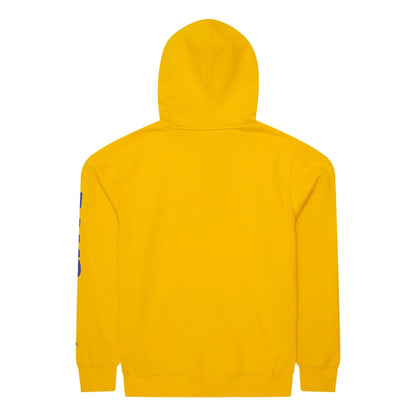 The Male model is wearing LA Rams NFL Sideline 2023 Third Down Yellow Oversized Pullover Hoodie 2