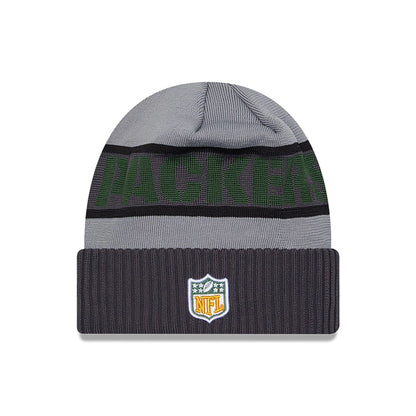 This is a Green Bay Packers NFL Sideline 2023 Grey Cuff Knit Beanie Hat 1