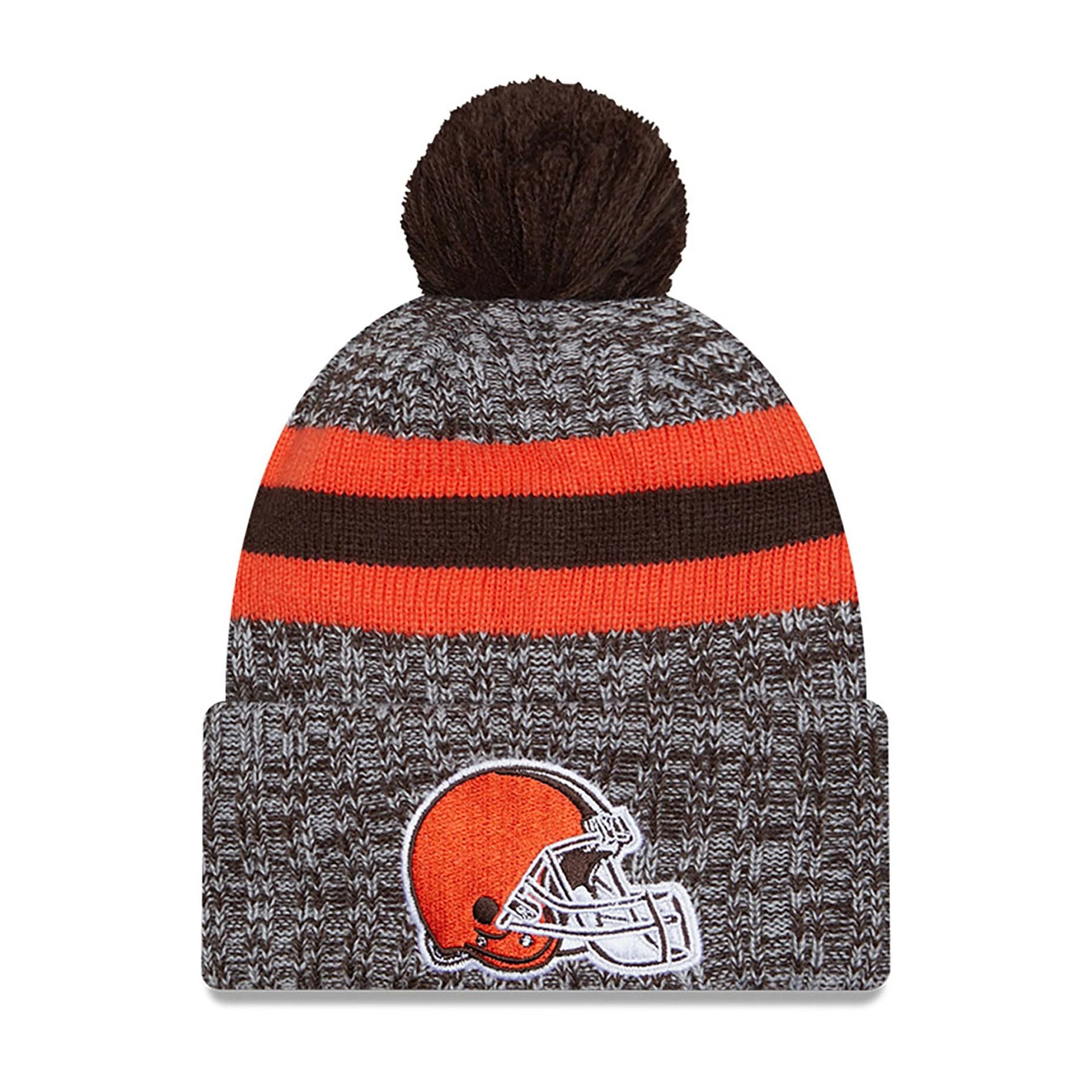 This is a Cleveland Browns NFL Sideline 2023 Brown Bobble Knit Hat 2