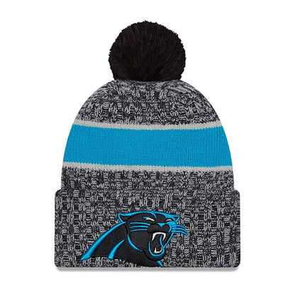 This is a Carolina Panthers NFL Sideline 2023 Black Bobble Knit Hat 2