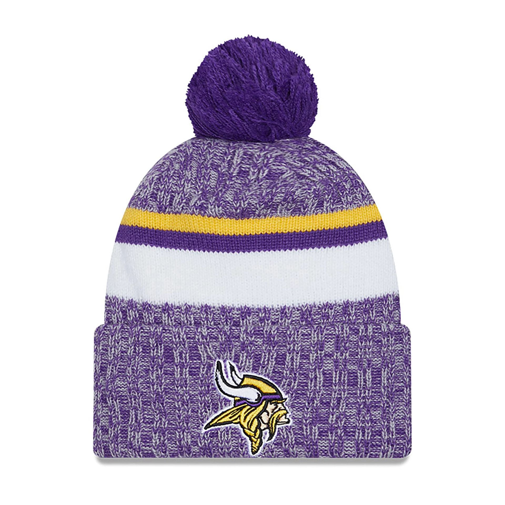 This is a Minnesota Vikings NFL Sideline 2023 Purple Bobble Knit Hat 2