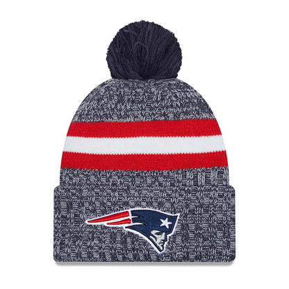 This is a New England Patriots NFL Sideline 2023 Navy Bobble Knit Hat 2