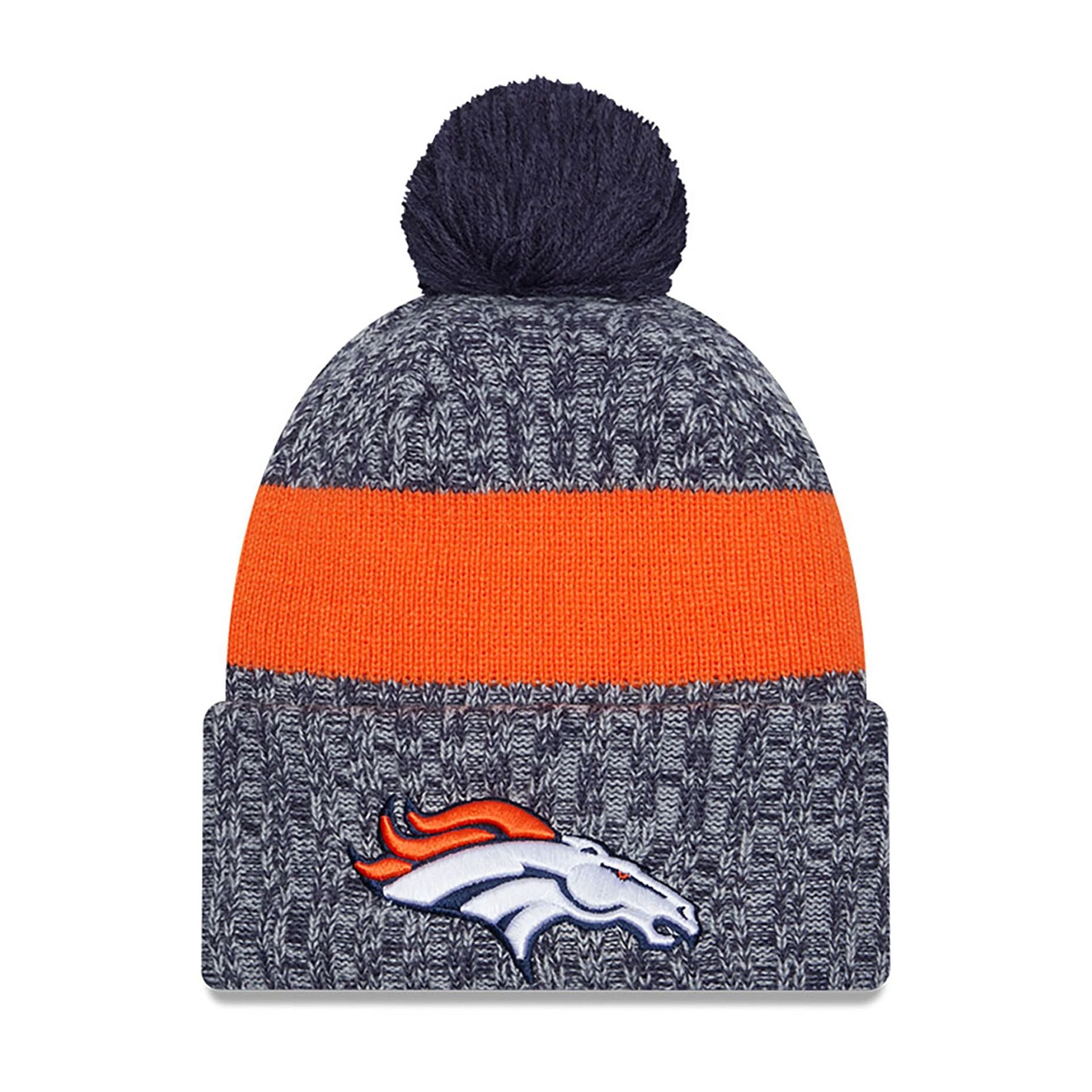 This is a Denver Broncos NFL Sideline 2023 Navy Bobble Knit Hat 2