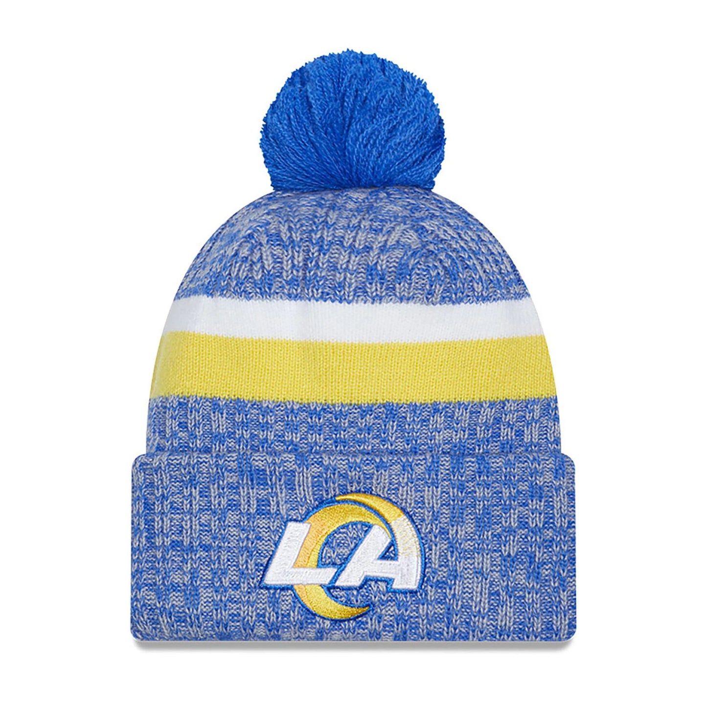 This is a LA Rams NFL Sideline 2023 Blue Bobble Knit Hat 2