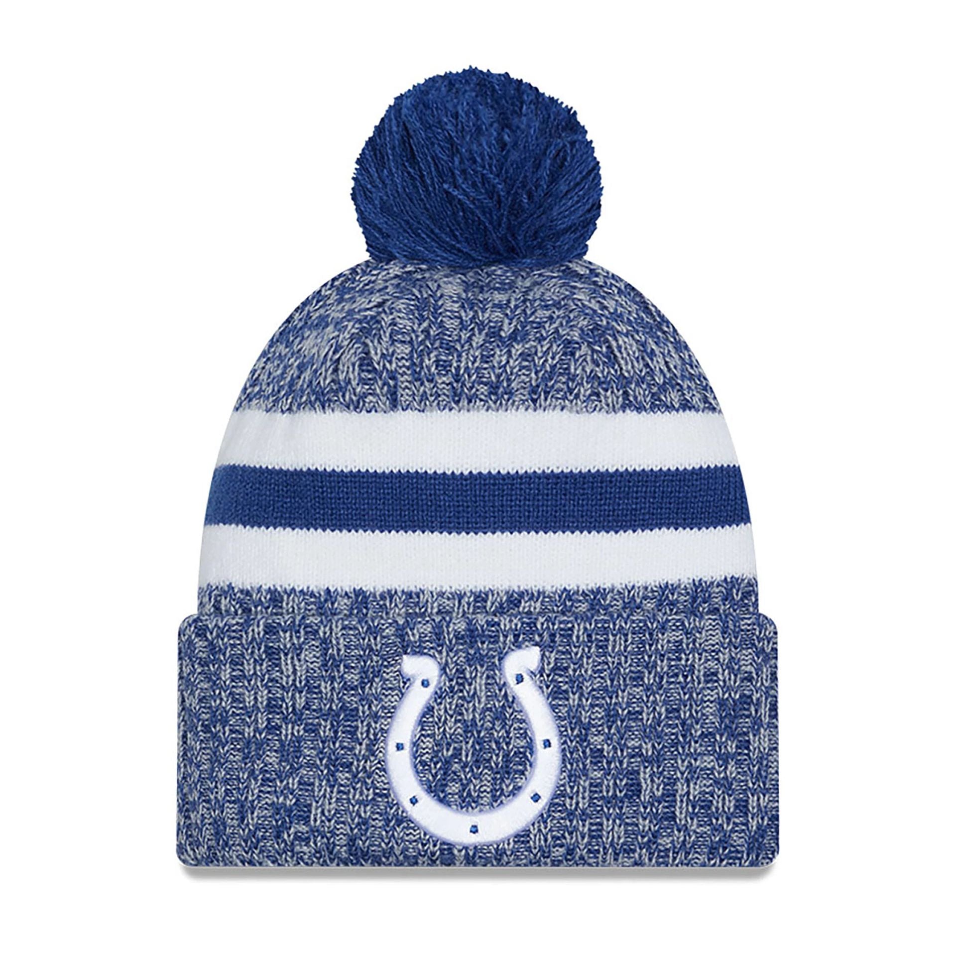 This is a Indianapolis Colts NFL Sideline 2023 Blue Bobble Knit Hat 2