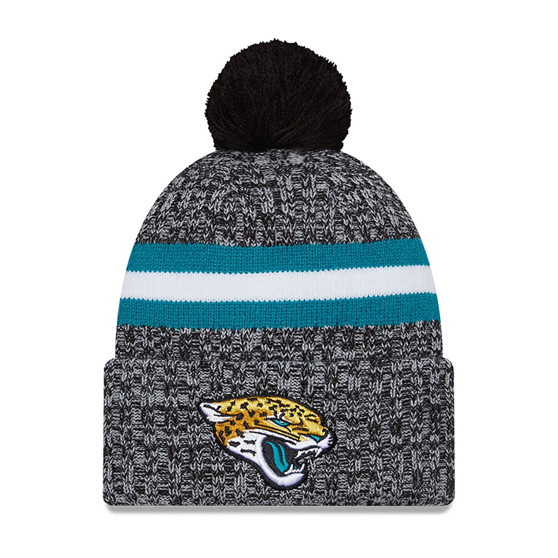 This is a Jacksonville Jaguars NFL Sideline 2023 Black Bobble Knit Hat 2