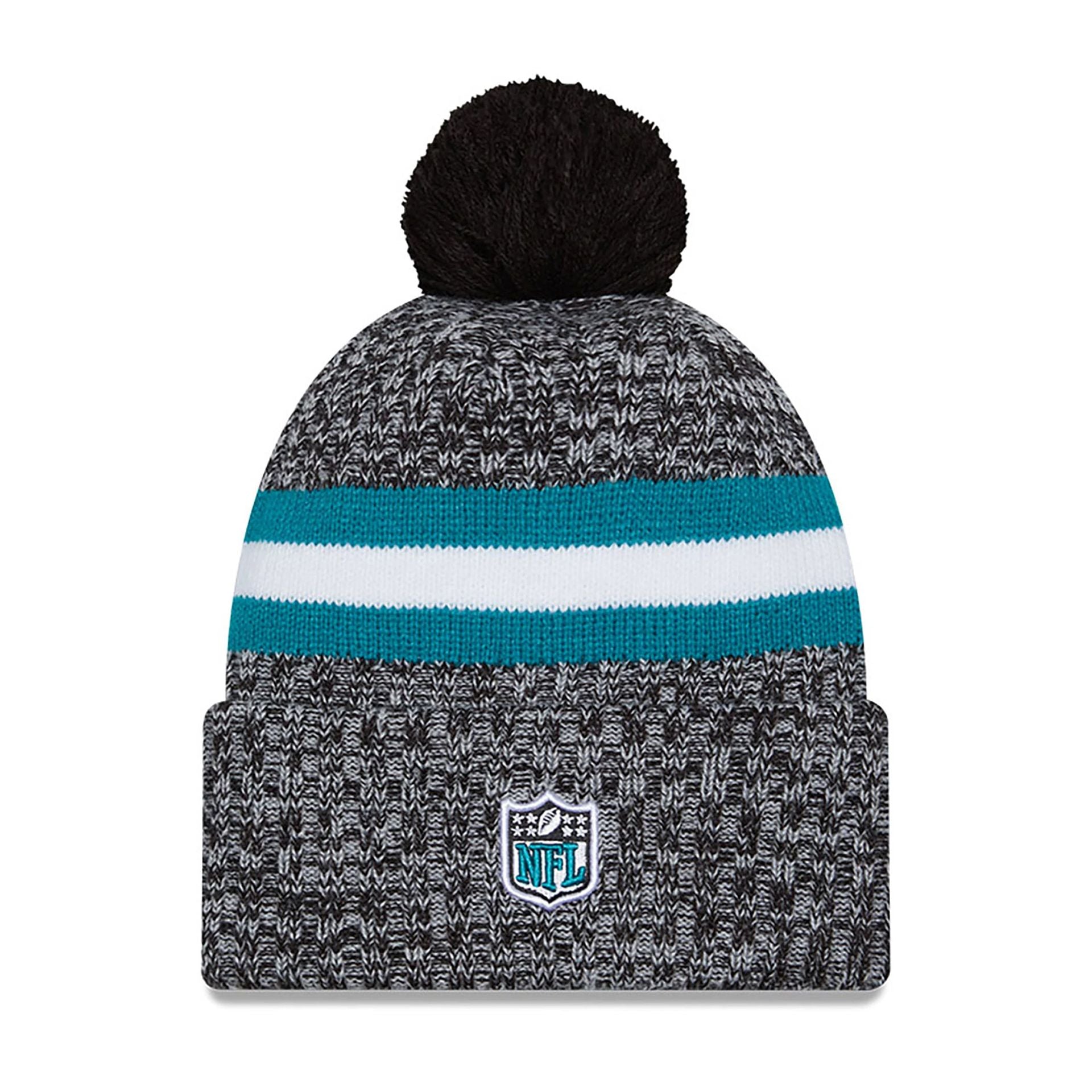 This is a Jacksonville Jaguars NFL Sideline 2023 Black Bobble Knit Hat 1