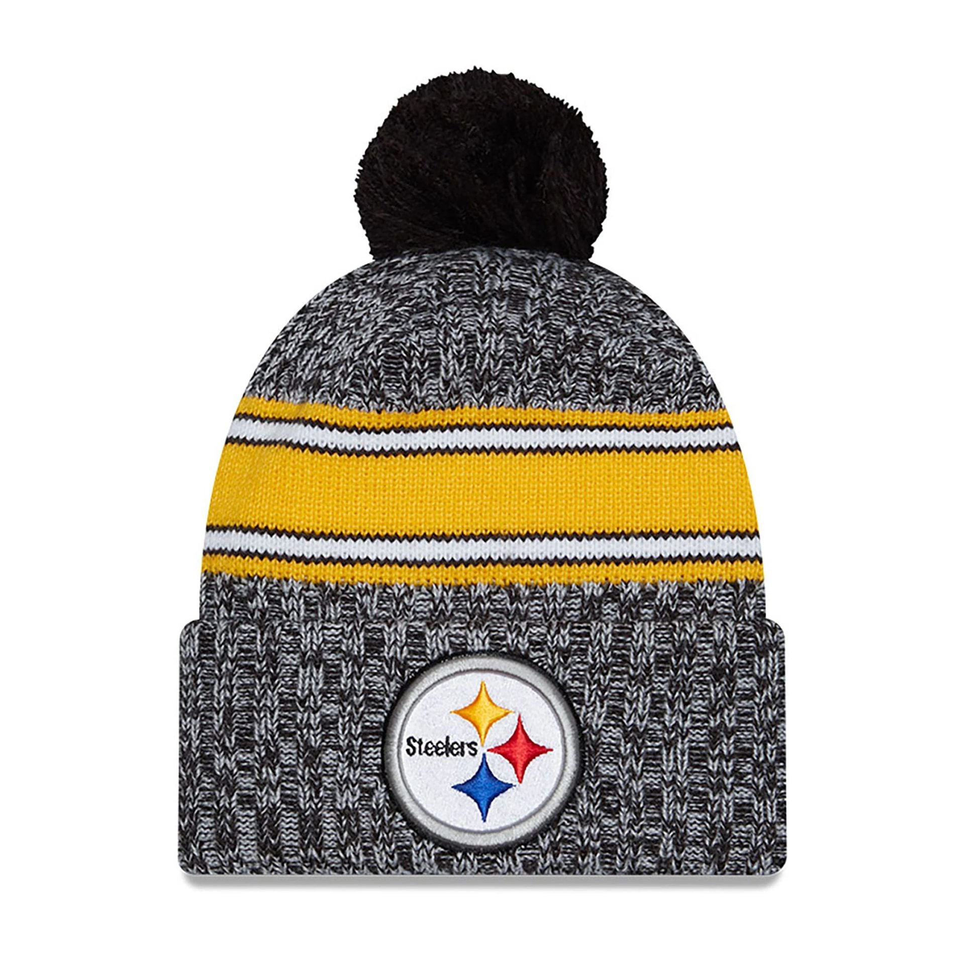 This is a Pittsburgh Steelers NFL Sideline 2023 Black Bobble Knit Hat 2