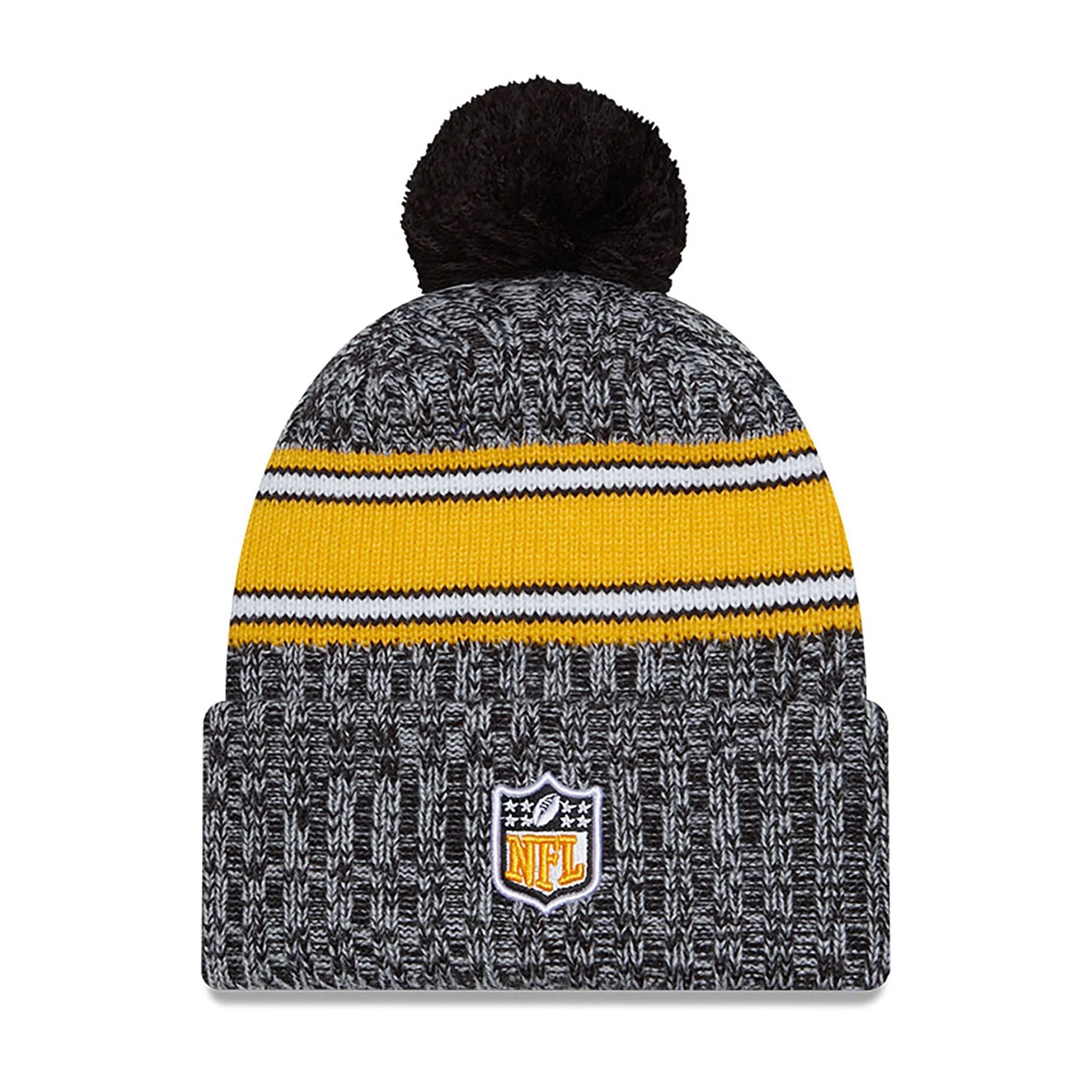 This is a Pittsburgh Steelers NFL Sideline 2023 Black Bobble Knit Hat 1