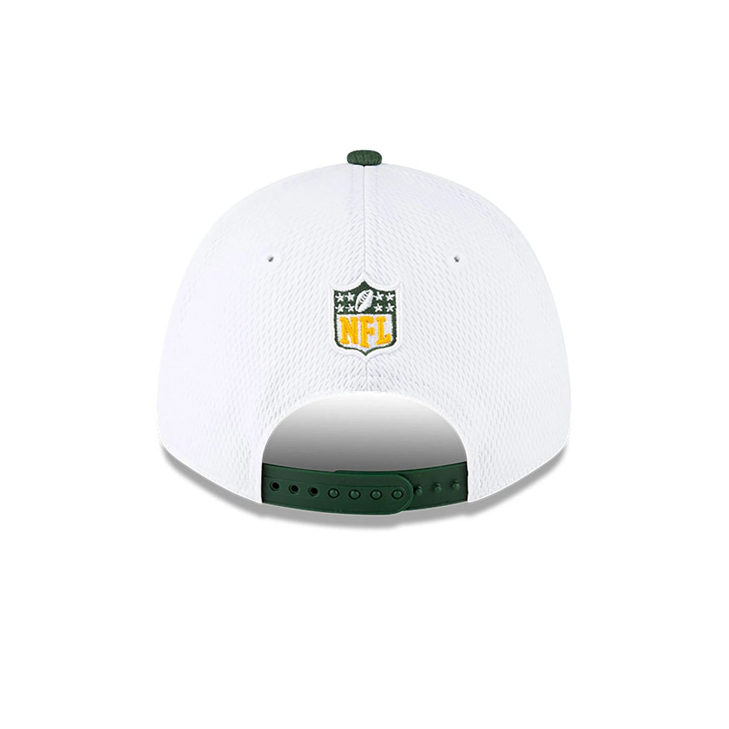 This is a Green Bay Packers NFL Sideline 2023 White 9FORTY Stretch Snap Cap 6