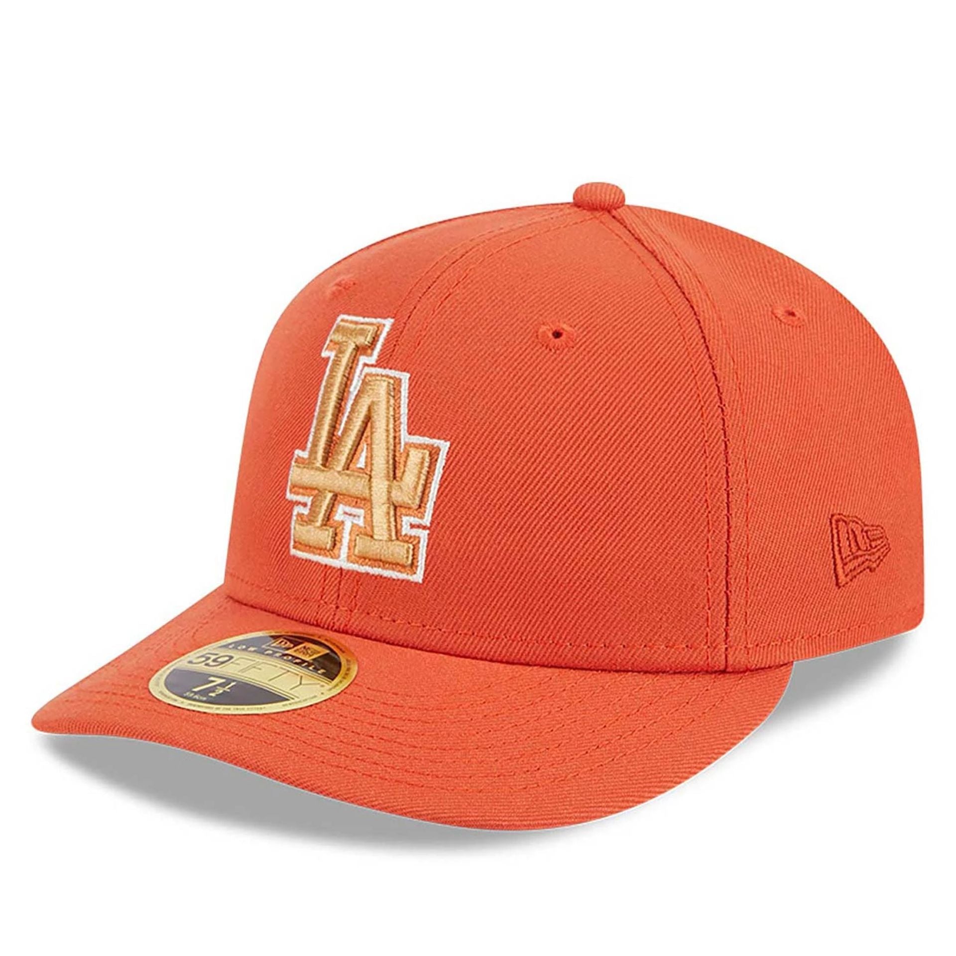 This is a LA Dodgers Repreve Orange Low Profile 59FIFTY Fitted Cap 1