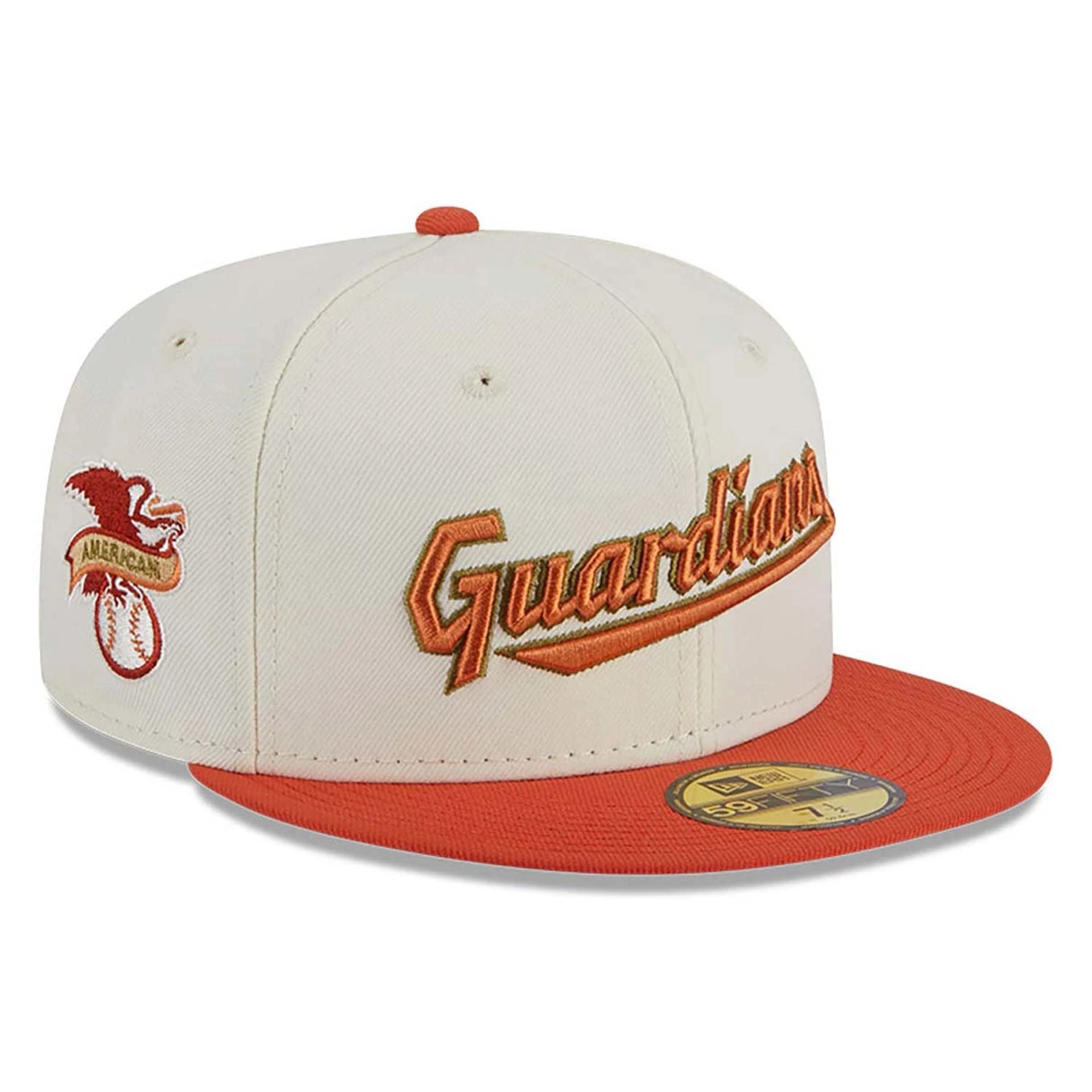 This is a Cleveland Guardians Repreve Chrome White 59FIFTY Fitted Cap 1