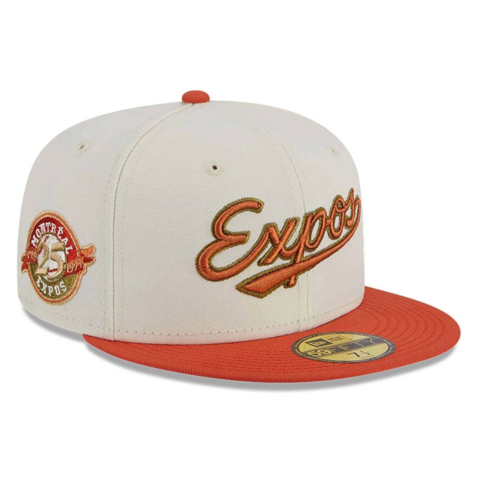 This is a Montreal Expos Repreve Chrome White 59FIFTY Fitted Cap 1