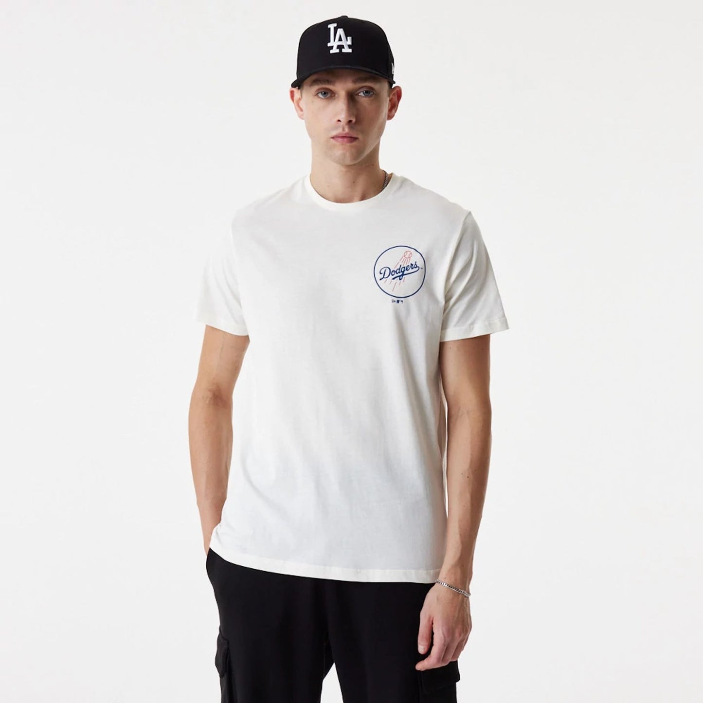 The Male model is wearing LA Dodgers MLB Team Graphic White T-Shirt 8