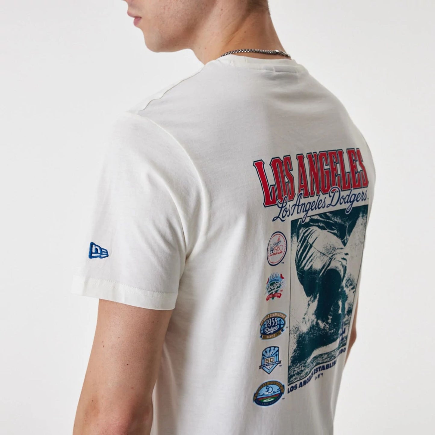 The Male model is wearing LA Dodgers MLB Team Graphic White T-Shirt 3