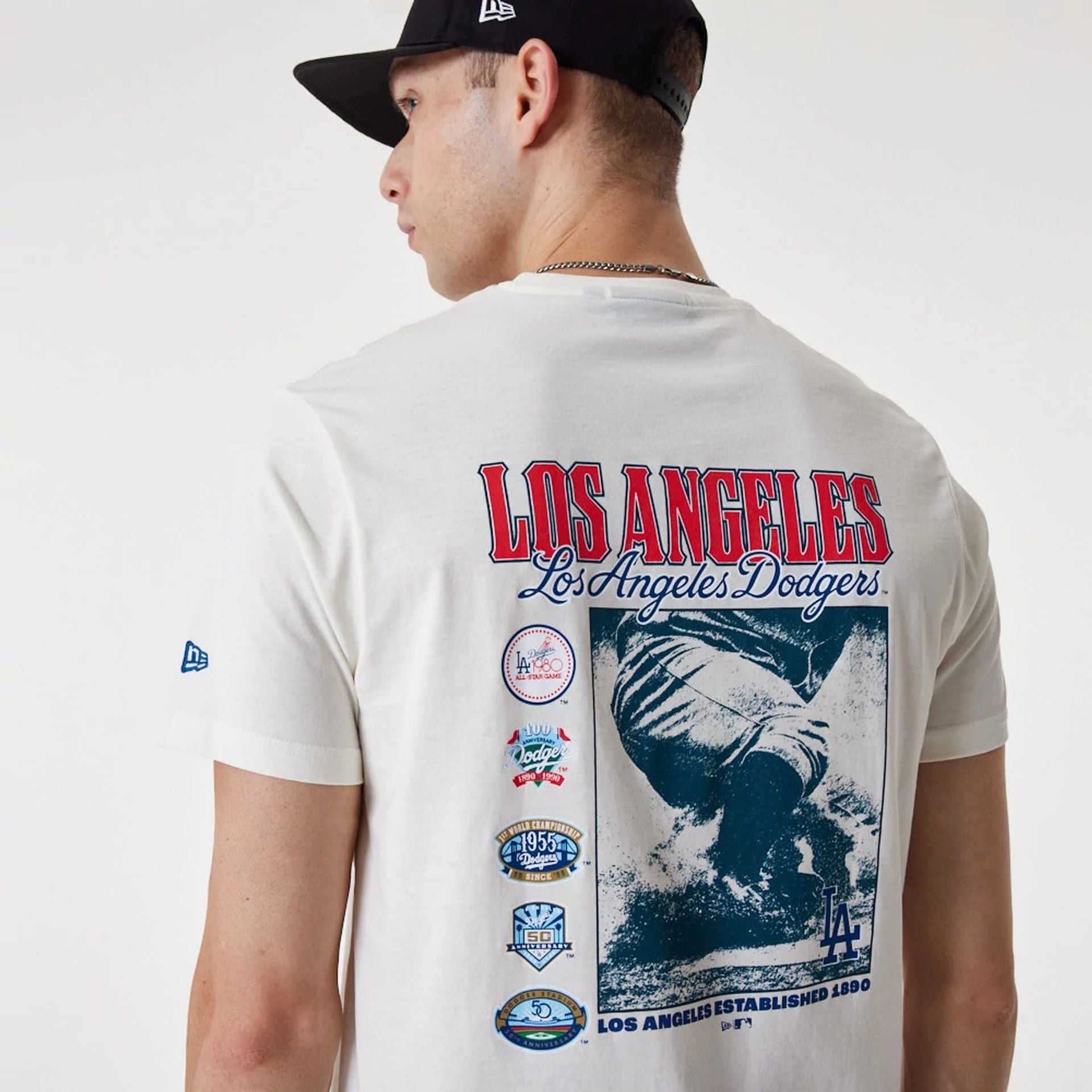 The Male model is wearing LA Dodgers MLB Team Graphic White T-Shirt 2